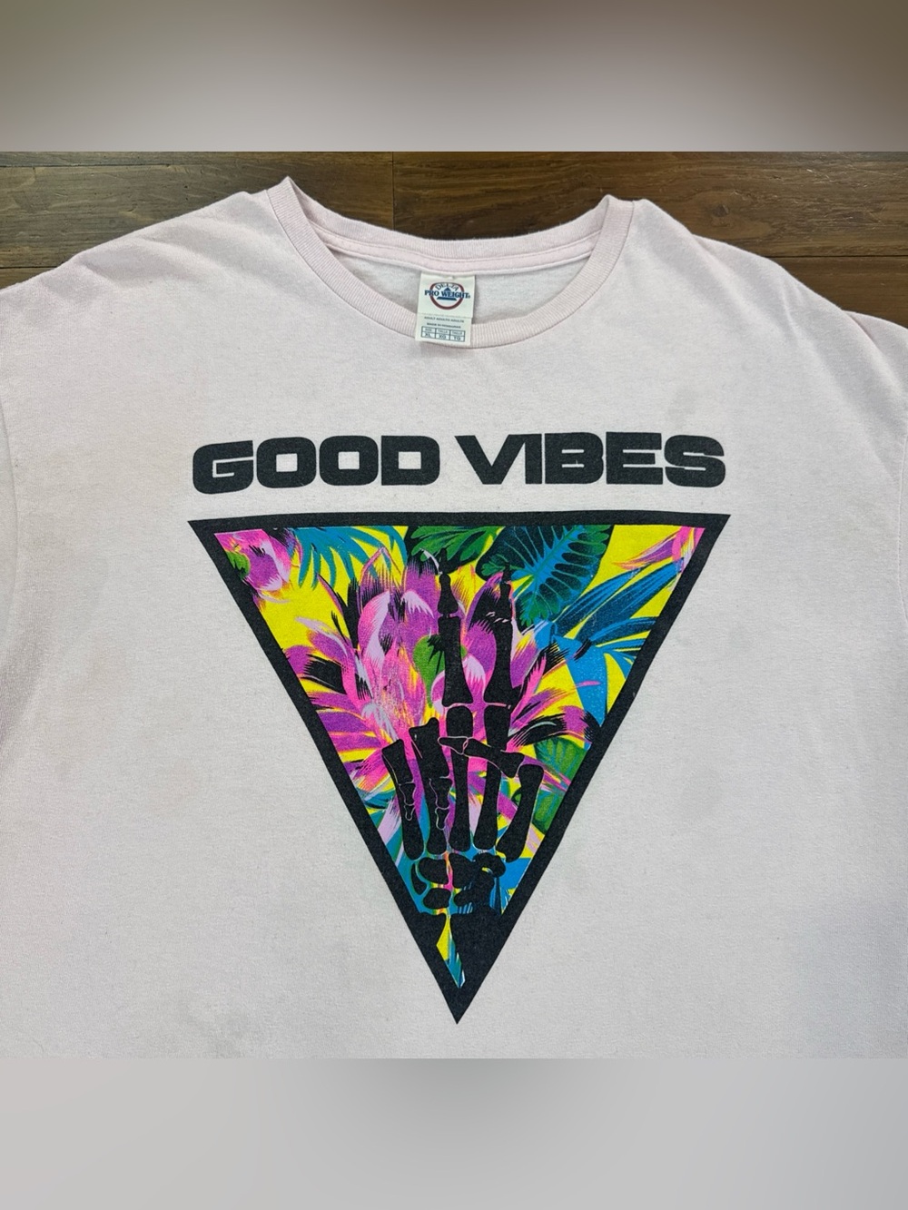 Delta Pro Weight Good Vibes Pink T-Shirt Mens Tropical Skeleton Peace Hand XL